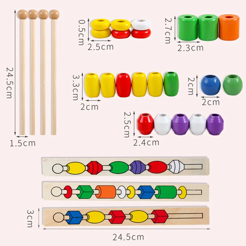 

Montessori Children's Multifunctional Shape Wooden Stick Beaded Box Building Blocks Intellectual Development Teaching Aid Toys
