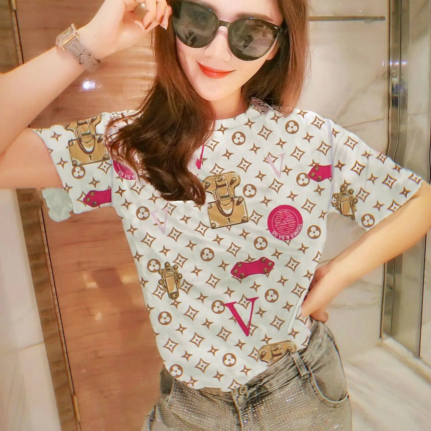 

Summer new letter short sleeve T-shirt, body shirt, fashionable western style, half sleeve fashion