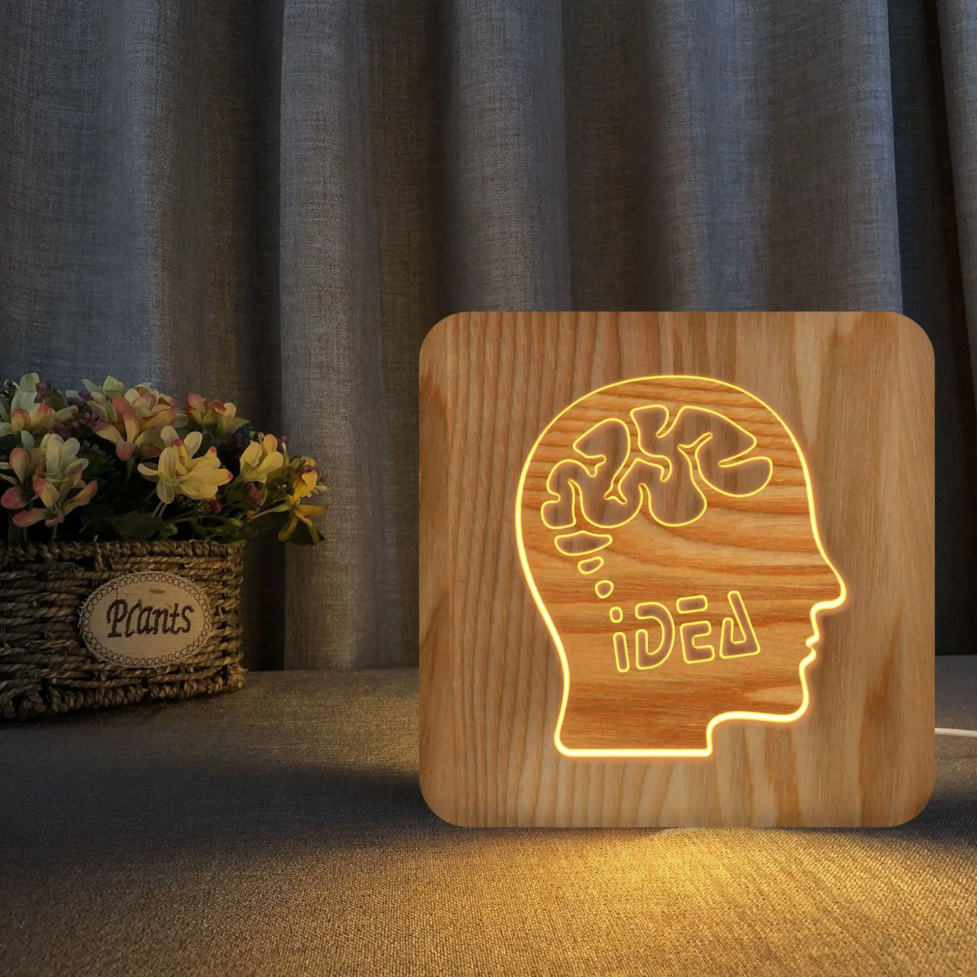 

Novelty Brain Wooden Headlights European-Style Wooden Table Lamp Custom 3D Night Lamp