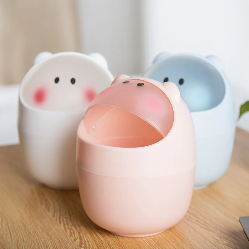 

Cute Cartoon Pig Desktop Mini Flip Garbage Storage Bucket Office Household Accessories Desk waste container Bucket Trash Can