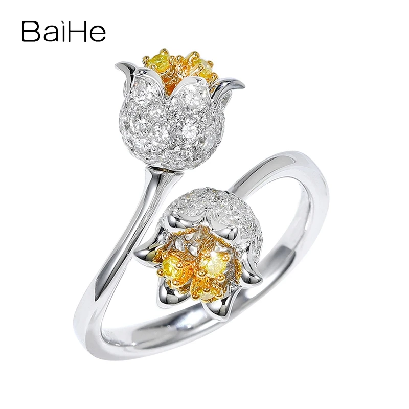 

Женское кольцо с орхидеями, 14K, белое + желтое золото, с белыми бриллиантами