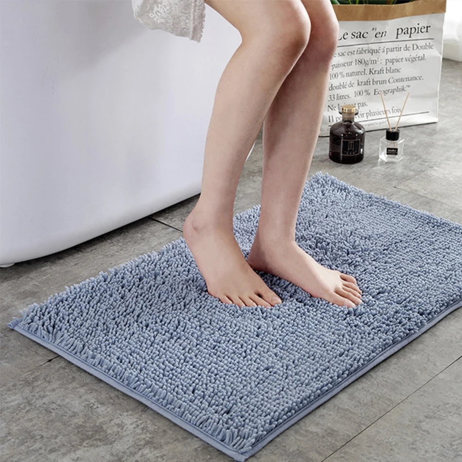 

2PCS High Density Chenille Fabric Bathroom Anti-slip Mat, Absorbent Pad，Soft Comfortable Suitable for Bathroom, Bedside, Doorway