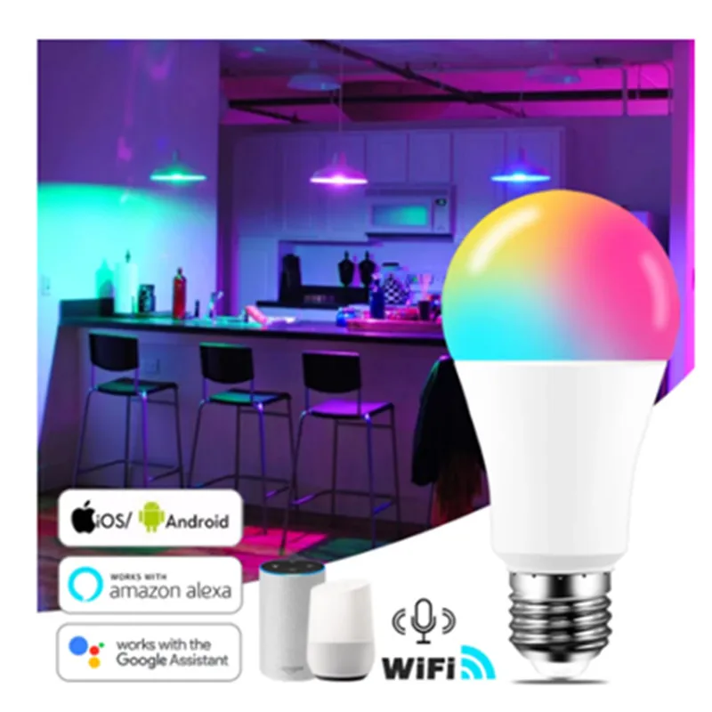 

Умная лампа с Wi-Fi, работает с Alexa Google Home, RGB, цветная, с регулируемой яркостью, с функцией таймера, лампа с дистанционным управлением