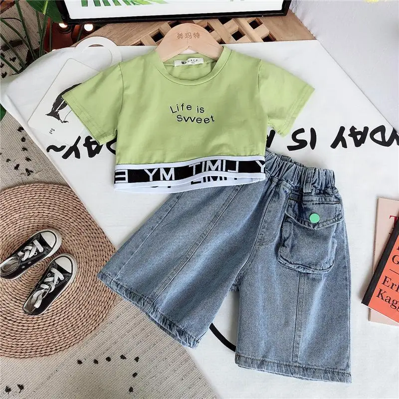 

Girls Suit Summer Short Sleeve Boutique Kids Clothing New Korean Baby Fashion Casual Two-Piece Set