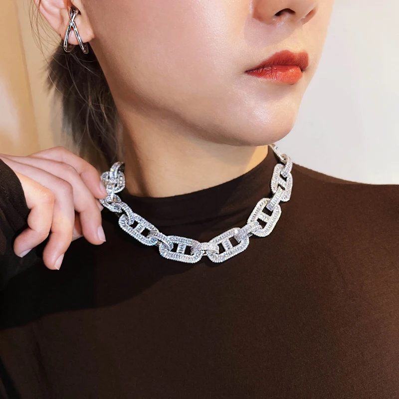 

2021 Fashion Luxury 925 Silvery Clavicle Necklace Full Inlay Dazzling Small Zircon Exquisite Women Wedding Engagement Jewelry