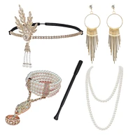 1920s vintage style womens party headband cigarette pole necklace bracelet earrings five piece set bachelor party accessories