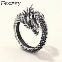 foxanry 925 stamp vintage fashion gothic punk ancient dragon men jewelry opening ring thai silver boyfriend gift party