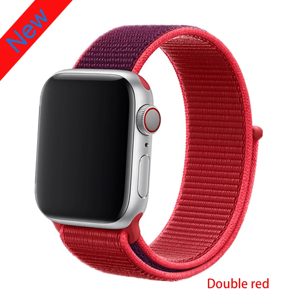 Double red Нейлоновый ремешок для Apple Watch band 42 мм 38 мм iWatch 4 band 44 мм 40 мм Браслет спортивная петля ремешок для часов correa ремень дышащий - Цвет ремешка: Double red