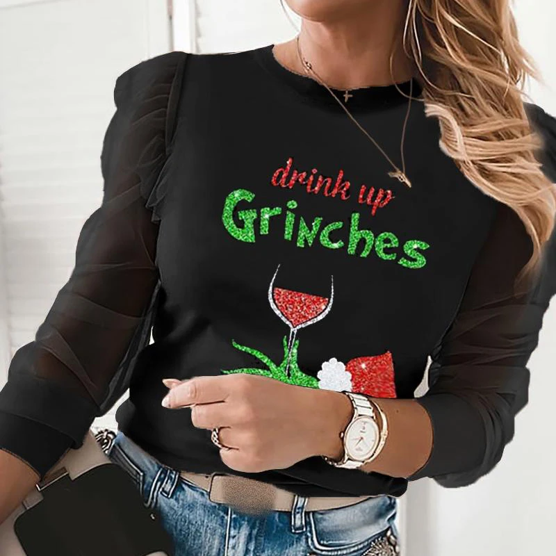 

Women Blouses New Fashion Ruffle Puff Long Sleeve Printed Lace Hollow Out Casual Shirts Blouse Slim Tops Shirts