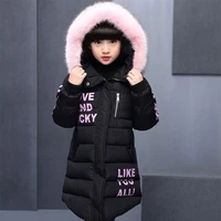 childrens jacket for girls winter coat overcoat fur collar warm down cotton jacket kids clothes girl hooded long outerwear 14y