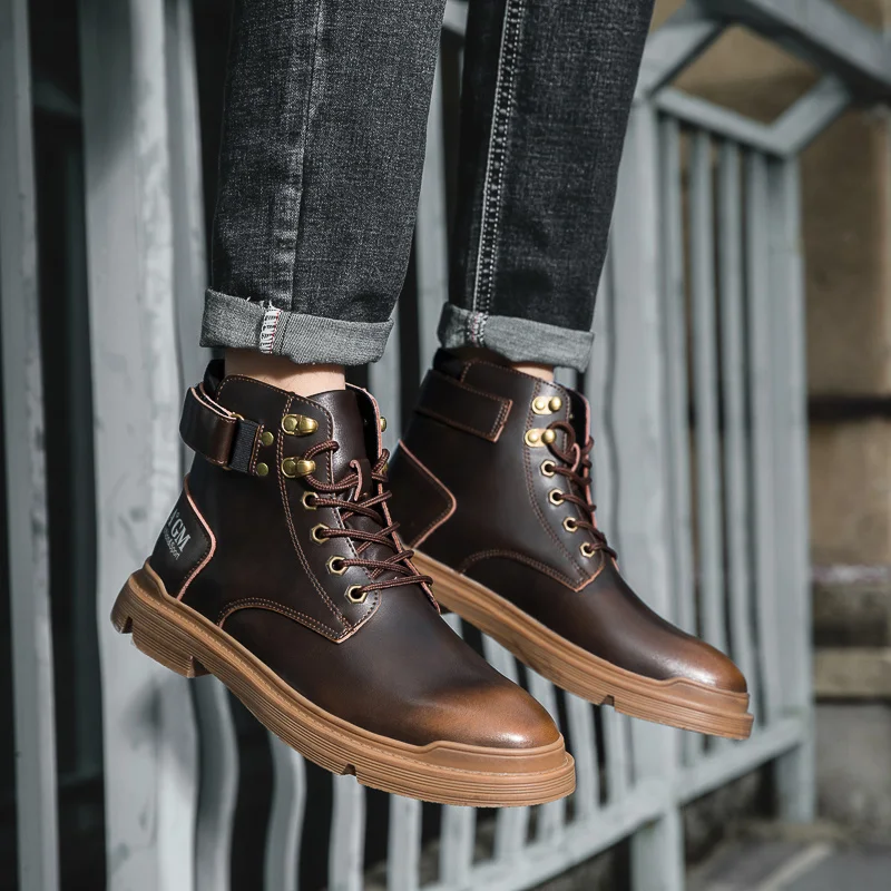 

2020 Casual Men's Martin Boots Fashion Winter Velvet Classic Boots For Men Comfort keep warm Genuine Leather Boot Botas Hombre