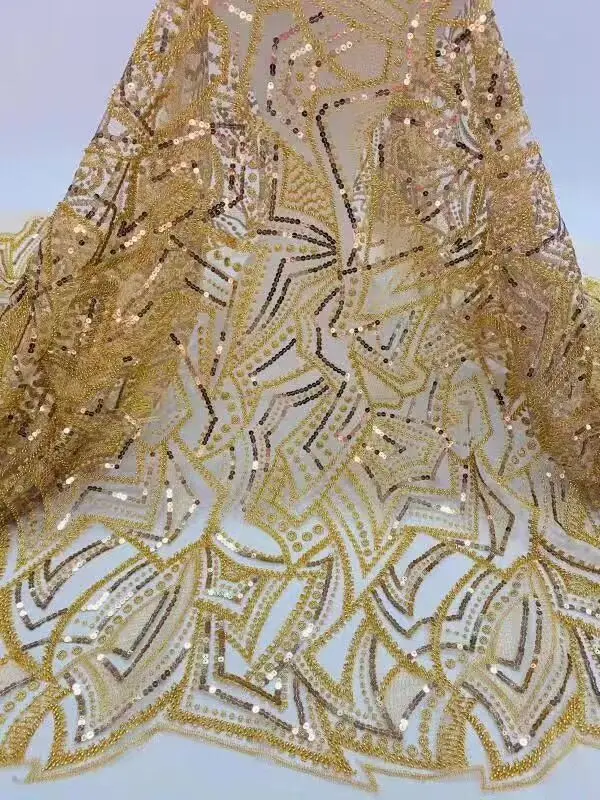 

Nigerian Beaded Lace Fabrics SYJ-168889 High Quality French Net African Mesh Tulle Embroidery Wedding
