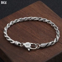 4mm trendy 100 s925 silver retro six character mantra of buddhism vajra hand woven hemp rope bracelet for men and women