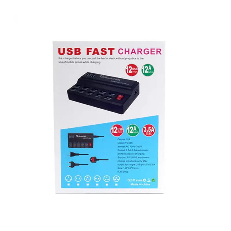 

12 Ports USB Charger Multi Ports Smart Charging Station Hub Socket Multi-Port Fast Charger Power Strip for Mobile Phone Tablet