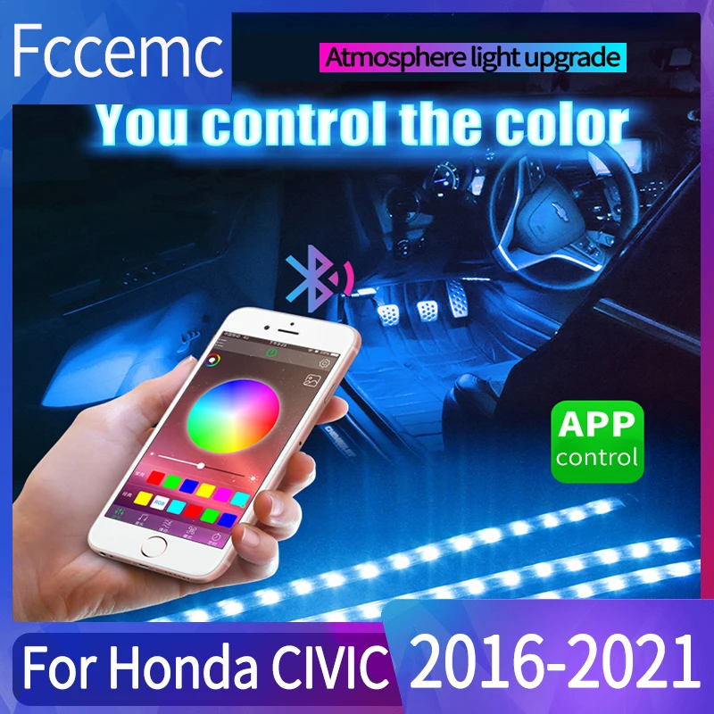 

LED Car Foot Light Ambient Lamp With USB Wireless Remote Music Control Multiple Modes Automotive Interior Decorative For Civic