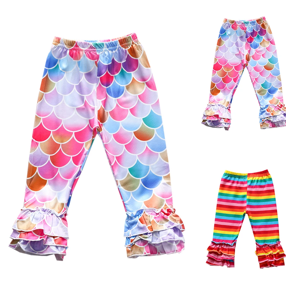 OEAK/модные детские длинные штаны шаровары в полоску с оборками и высокой талией