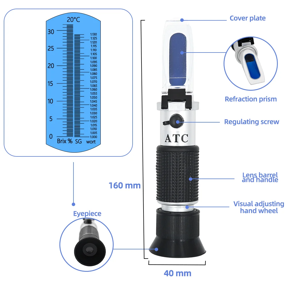 Рефрактометр Beer Wort Wine Brix рефрактометр ATC сg 1 000 130 и 0 32% с функцией определения