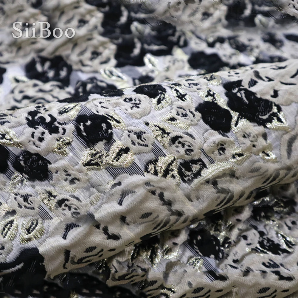 Роскошная парча в форме розы с металлическими вставками для костюма юбки платья