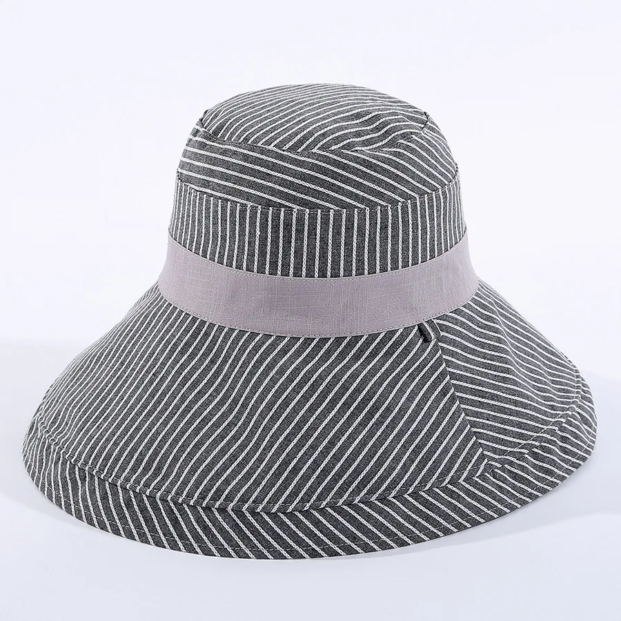 Панама женская с широкими полями летняя Солнцезащитная шляпа в полоску для