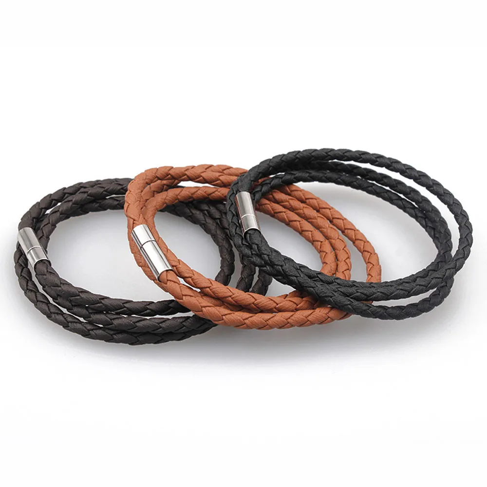 Новый популярный мужской браслет из натуральной плетеной кожи стальной с