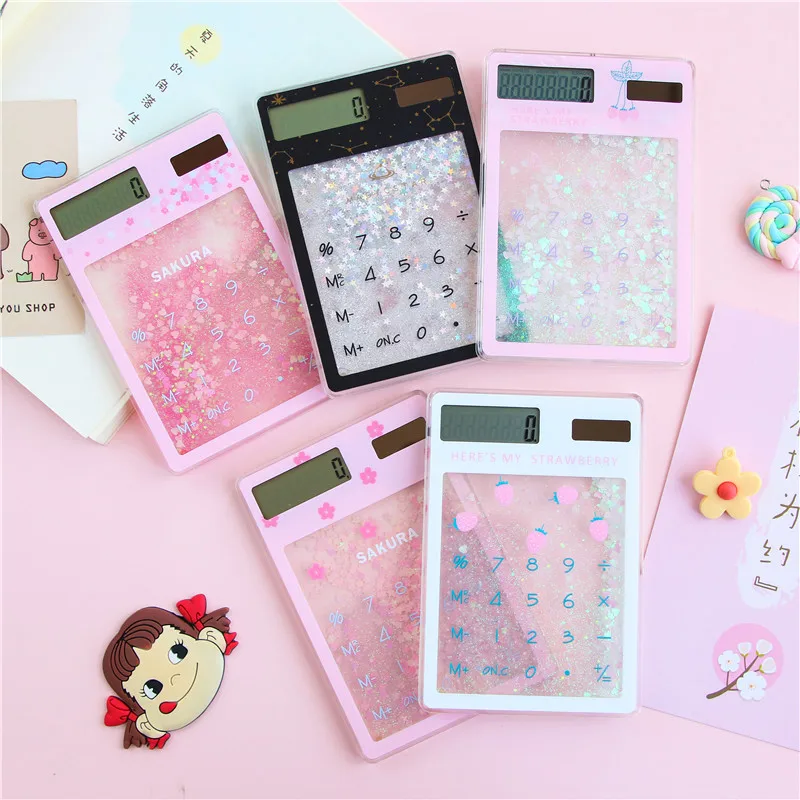 Creative quicksand cute calculator transparent solar energy student portable touch mini Solar |