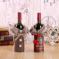 christmas home decoration new wine set holiday decoration props bow linen wool collar red wine bottle set new style
