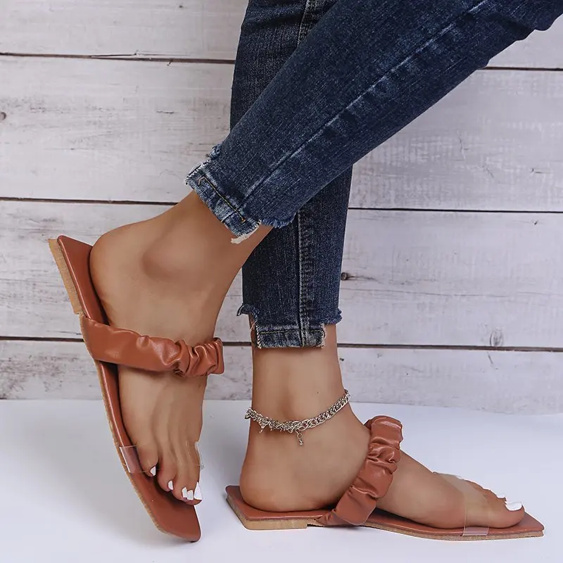 

Women Transparent Slippers Ladies Flip Flops Fashion Square Toe Shoes Female Casual Outdoor Flats Beach Shoes Summer Footwear