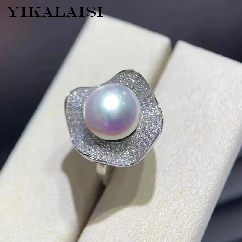 

YIKALAISI 925 Sterling Silver Rings Jewelry For Women 11-12mm Oblate Natural Freshwater Pearl Rings 2021 Fine New Wholesales