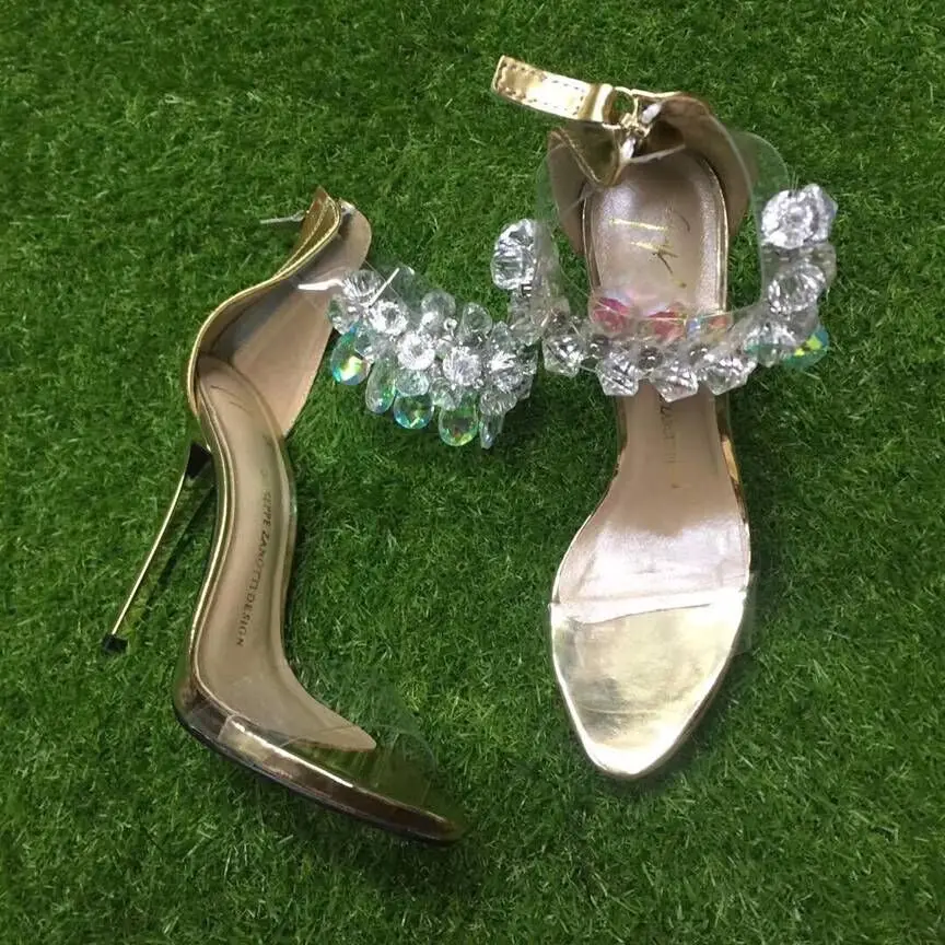 

Handmade inlaid Rhinestone leather high heels show high luxury party shoes