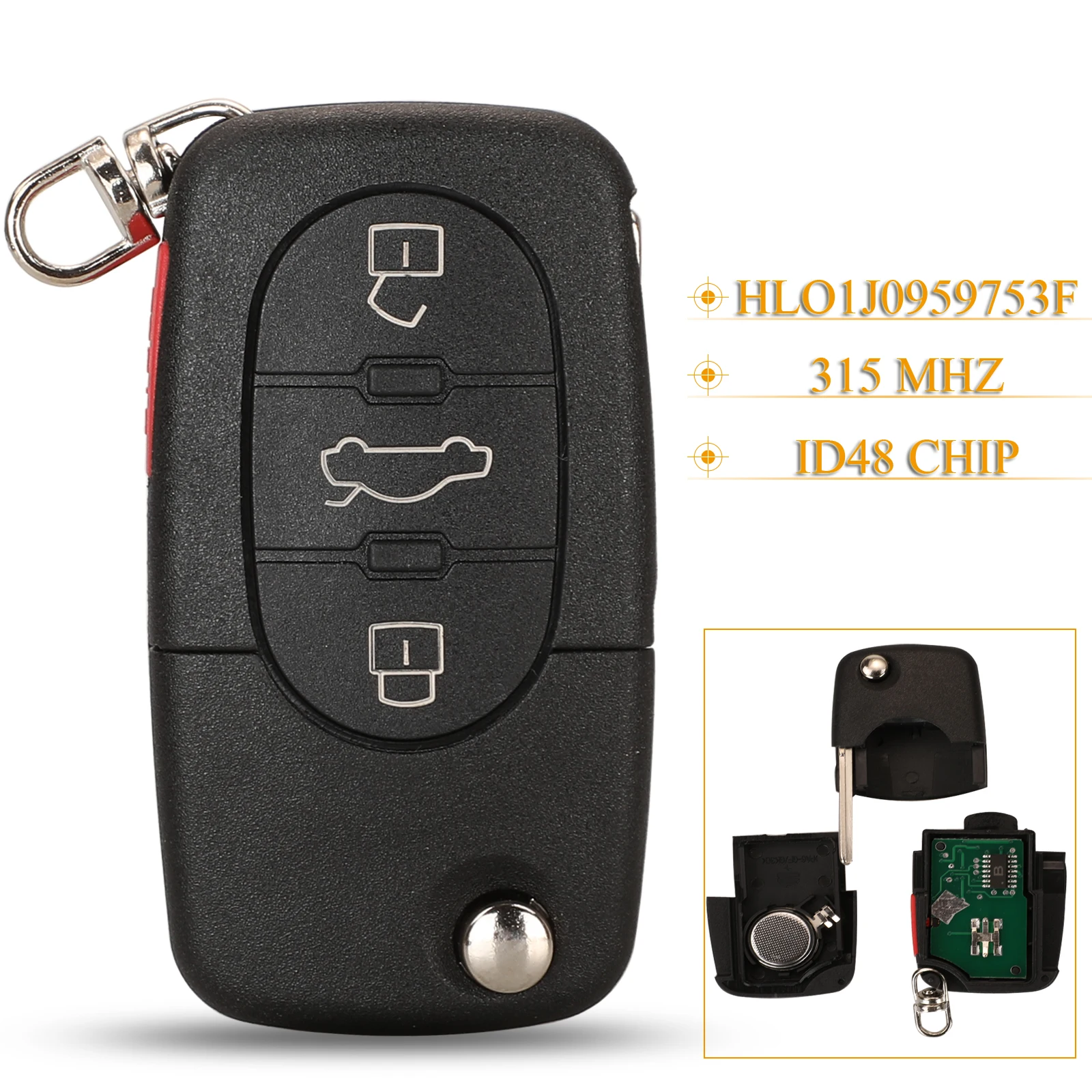

jingyuqin 5pcs 4 Buttons Smart Remote Car Key Fob 315Mhz ID48 Chip FCCID: HLO1J0959753F For VW Beetle Golf 2000-2001