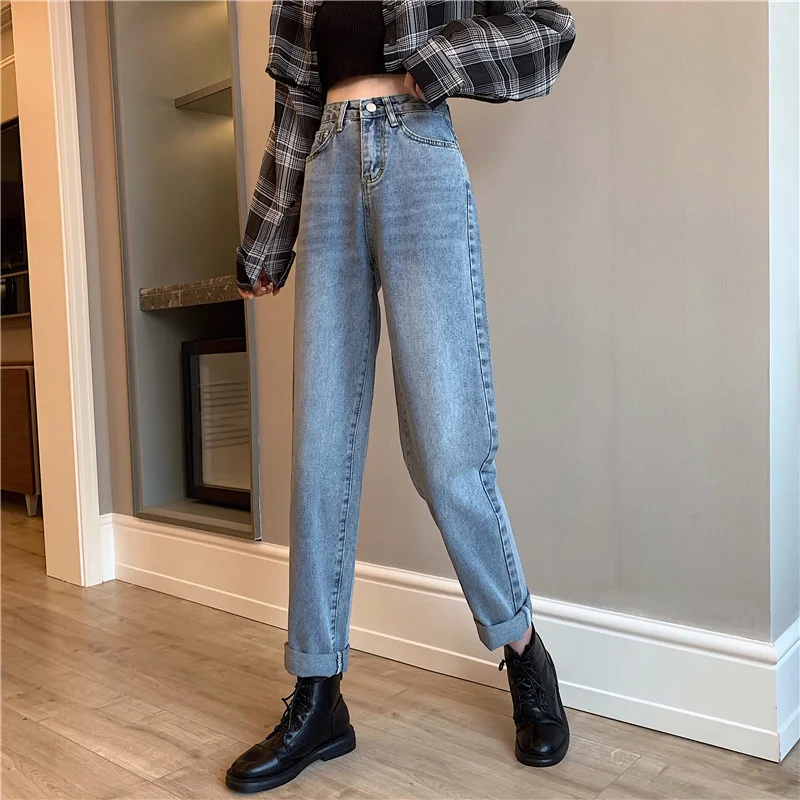 

CMAZ 2021 Vintage High Waist Straight Pants for Women Streetwear Loose Female Denim Jeans Buttons Zipper Ladies trouser