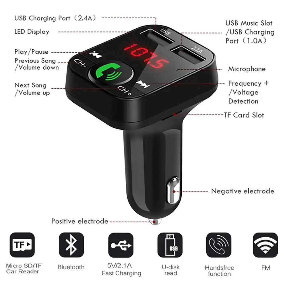 Автомобильный комплект громкой связи беспроводной Bluetooth fm-передатчик ЖК MP3-плеер USB зарядное устройство 2.1A автомобильный двойной USB Быстрый автомобильный аксессуар