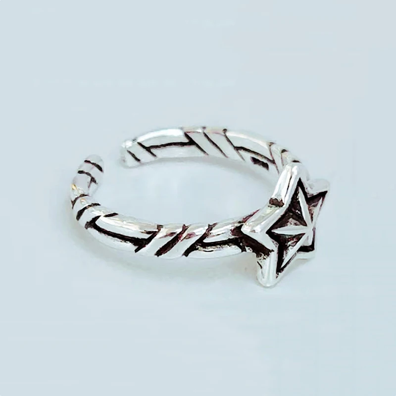 MEETSOFT Thai Silver Opening Ring With 925 Stamp For Women Simple Adjustable Retro Small Star Jewelry Gift | Украшения и