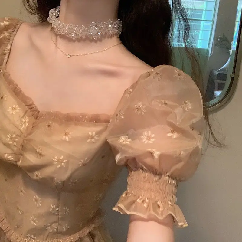 2020 летнее новое французское ретро платье женское с квадратным воротником и