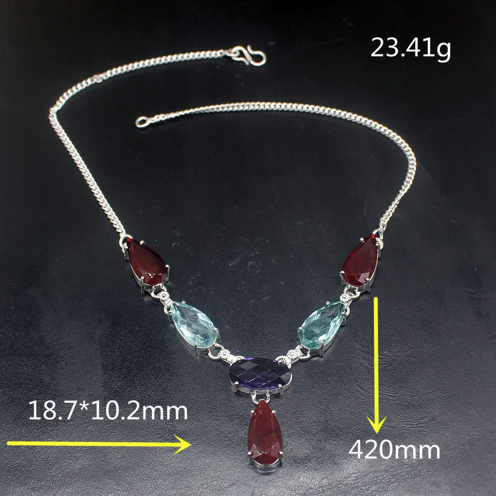 

Gemstonefactory Jewelry Big Promotion 925 Silver Garnet Topaz Amethyst Gemstone Ladies Women Chain Necklace 42cm 20213555