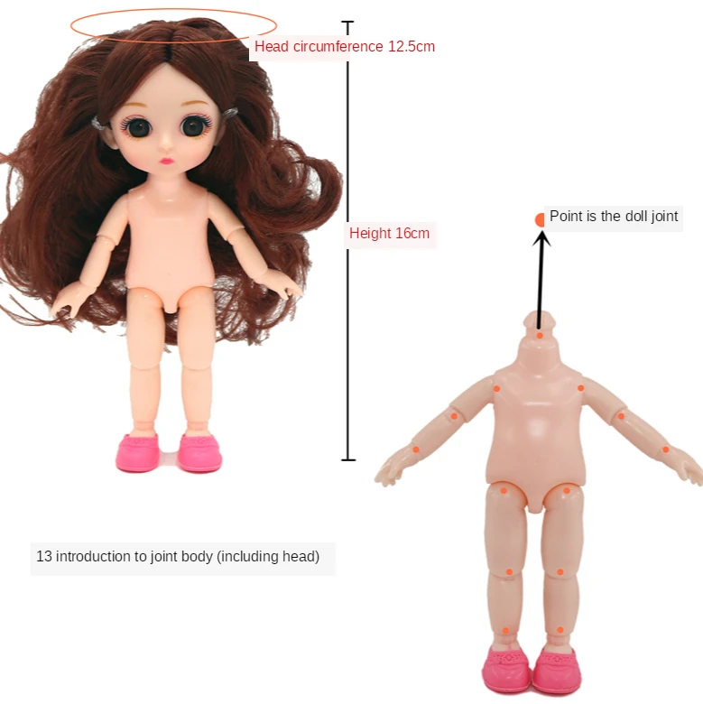 

BJD 16CM Doll 13 Movable Joints Casual Fashion Princess Clothes Suit Accessories Nude Decoration Multicolor Hair Girl Gift Toy