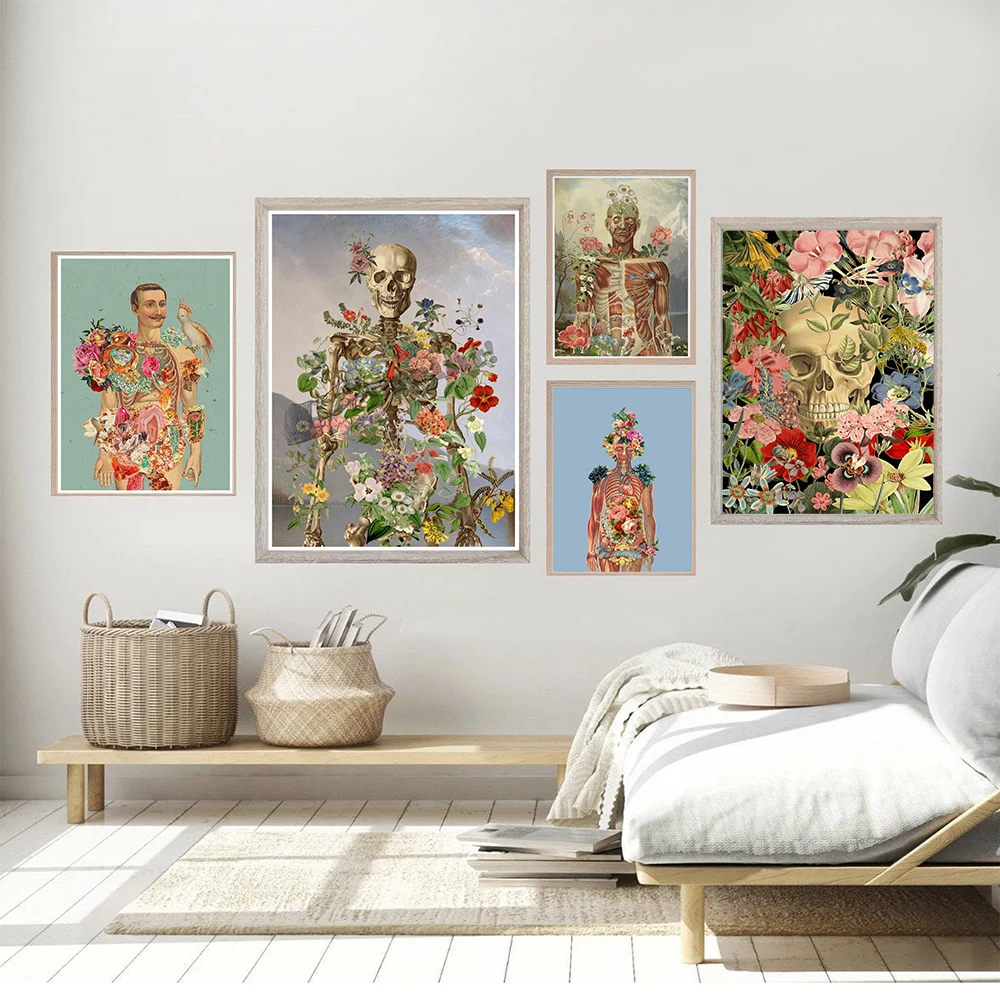 Подарочный плакат с изображением цветов черепа анатомическая медицинская