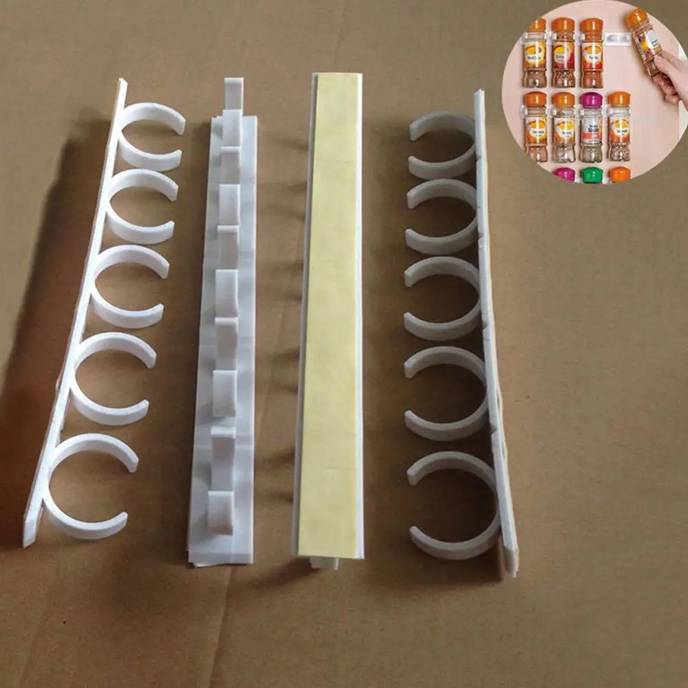

1PCS Wall Mount Ingredient Spice Bottle Rack Plastic Organizer Rack 5 Cabinet Kitchen Cabinet Door Hooks Jars Spice Holder
