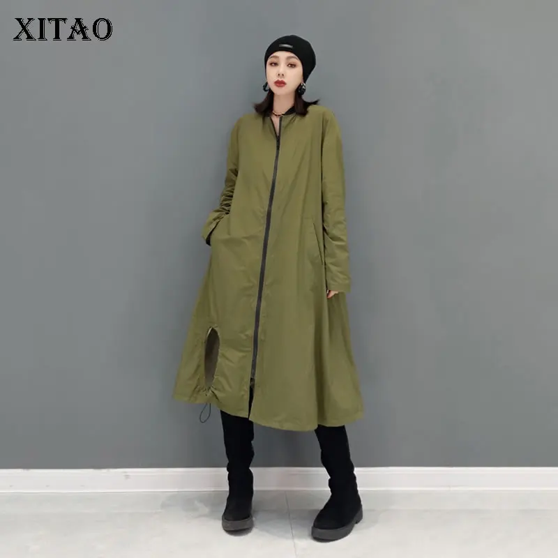 

XITAO, однотонный Тренч, модный, с завязками, с вырезами, с каймой, свободный, Повседневный, для женщин, весна 2022, новинка, универсальная, Tench паль...