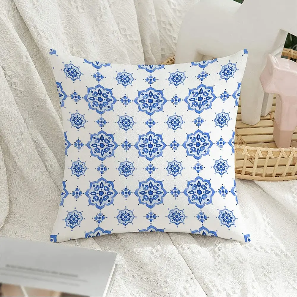 

Декоративная наволочка бархатная дельфтовая акварель голландский Индиго синий стиль узор акварель красивая плитка модный фон