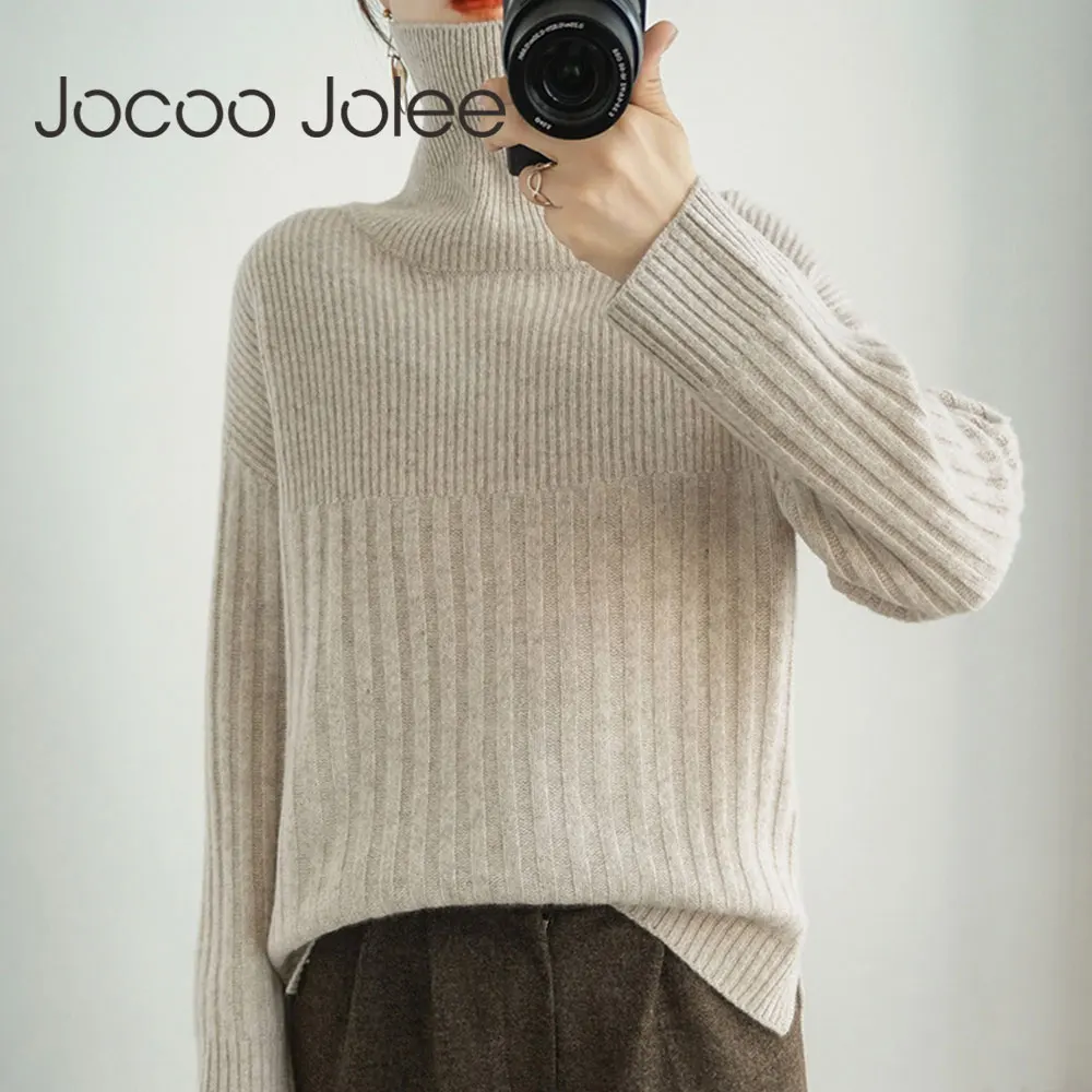 

Cashmere Sweater Women Turtleneck Pullover Casual Solid Ribbed Loose Knitting Sweater Elegant Chic Knitwear Jumper Warm Tops