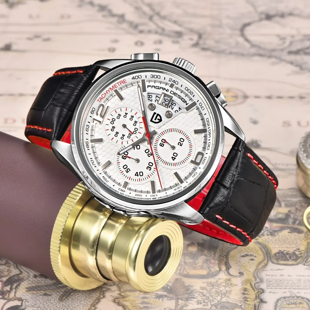 

PAGANI DESIGN Military Leather Watch Top Brand Multi-Function Quartz Chronograph Fashion Men's Sports Watch Relogio Masculino