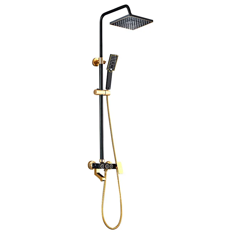 Space aluminum black gold shower thermostatic lifting three-speed booster rain faucet bathroom wall-mounted set | Обустройство дома