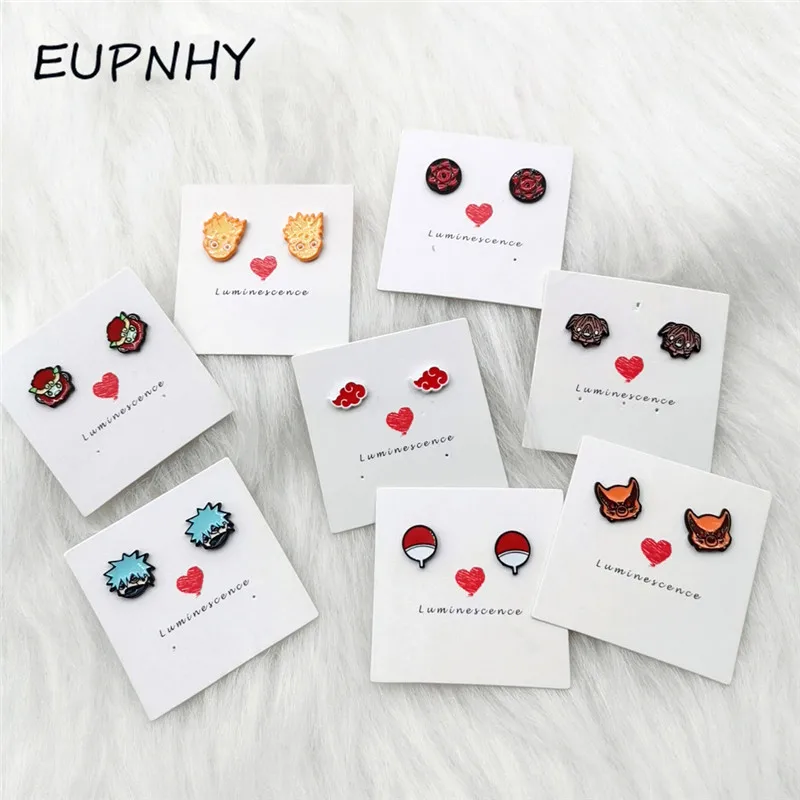 EUPNHY, 1 пара, серьги с аниме Наруто для женщин и девочек, Мультяшные гипоаллергенные серьги-гвоздики, Детские Подарочные ювелирные изделия
