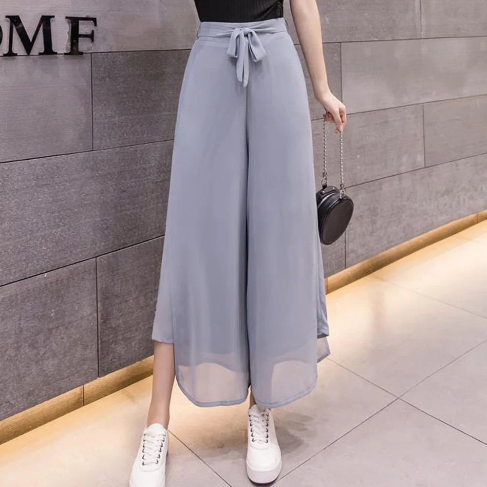 Женские широкие брюки палаццо Свободные повседневные шифоновые юбки до