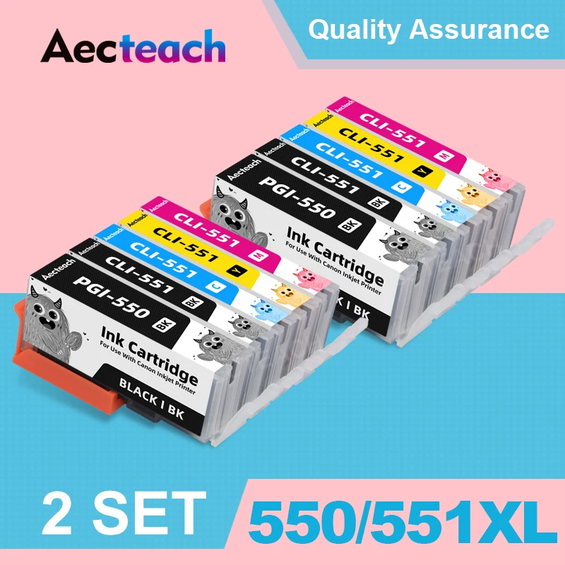 

Aecteach PGI-550 PGI 550 CLI-551 XL Compatible Ink Cartridge PGI550 CLI551 For Canon PIXMA IP7250 MG5450 MX925 MG5550 Printer