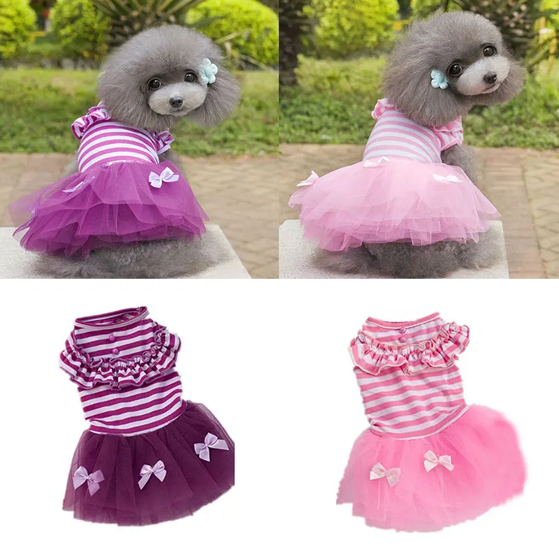 Spring and Summer Striped Bowknot Princess Dress Pet Skirts Dog Clothes For Small Dogs Girls Dress Puppy Costumes For Chihuahua