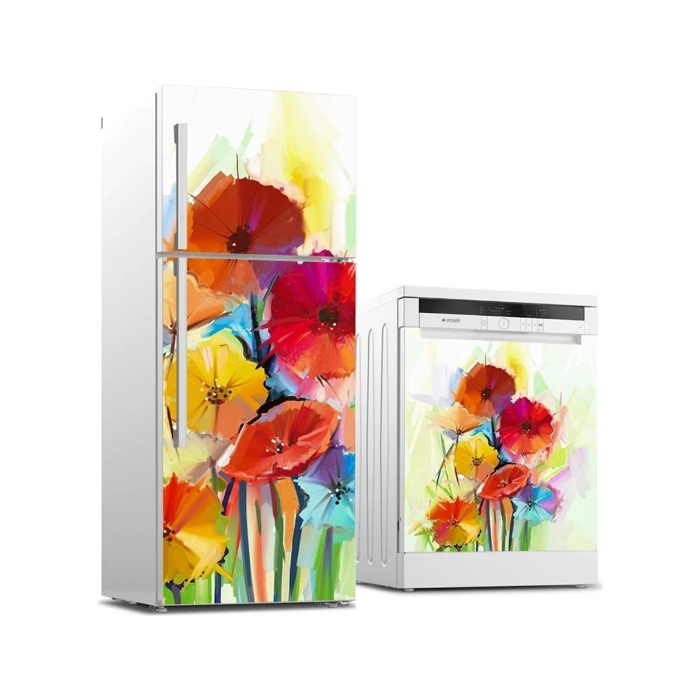 

DIY Mural Waterproof Wallpaper Self Adhesive Dishwasher Fridge Sticker HD Print Hundred Flowers Picture Bedroom Home Decoration