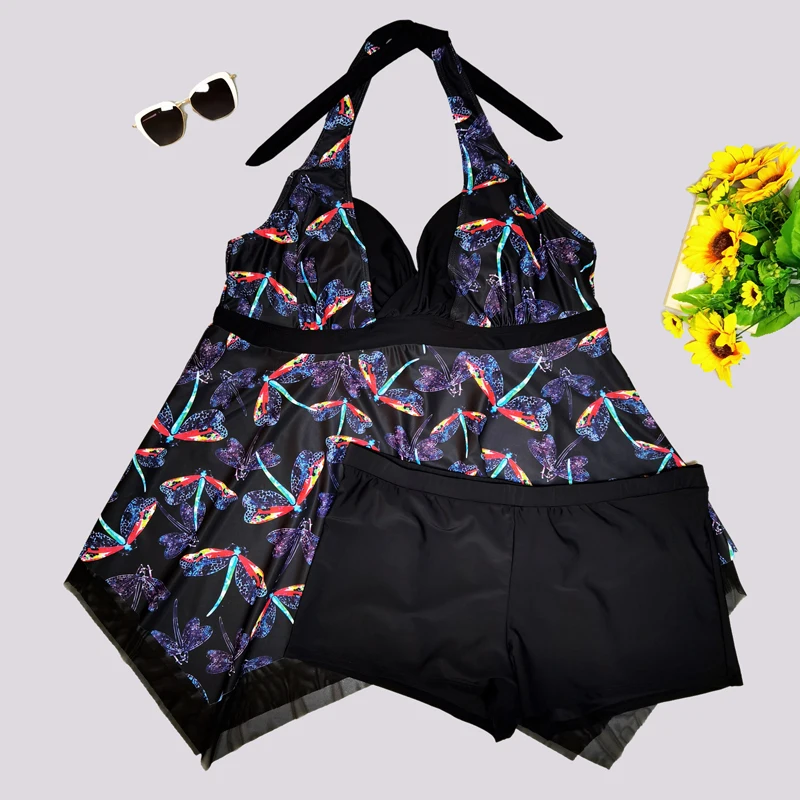

2021 New Plus Size 10XL Swimwear Women Swimsuit Sexy Tankini Set Two-piece Suits Flower Print Padded Bandage Bathing Suit
