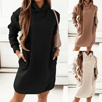 autumn casual hooded plus size solid color fashion dresses women clothing 2021 long sleeve tunic office lady popular streetwear